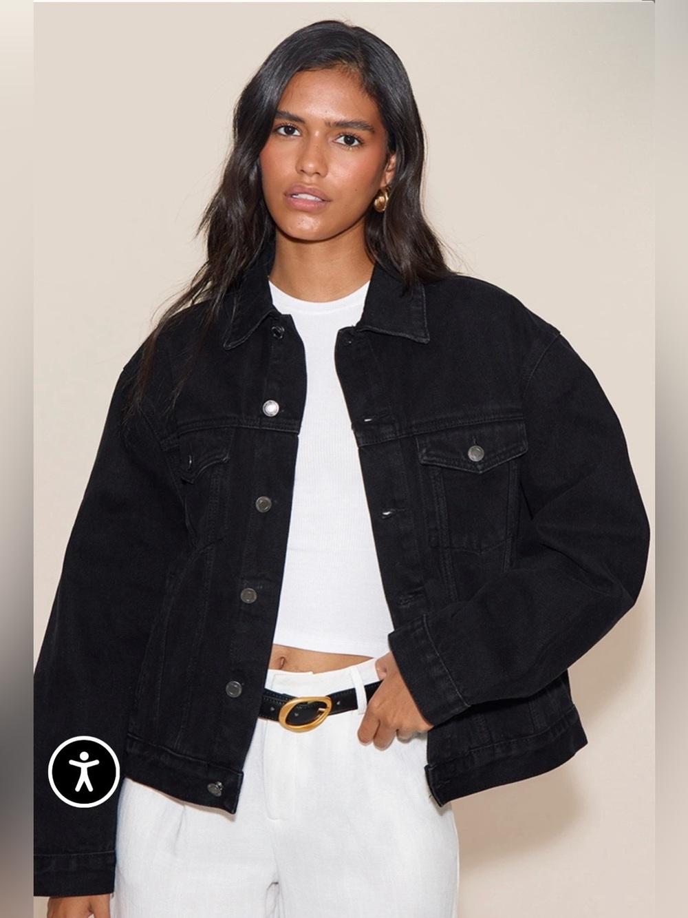 Black Denim Jacket - Women's Classic Distressed Oversized Trucker